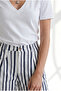 Women's Navy Blue White Striped Gabardine Shorts with Pockets Shrt-19000100 - 4
