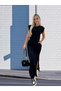 Women's Short Sleeve Padded Pocket Detailed Slit Viscose Long Dress - 2