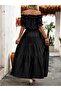 Women's madonna collar ruffled slit detail long aerobin dress - 4