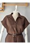 Shirt Collar Midi Dress Comfortable Fit with Pockets and Belt - 7