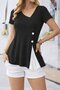 Women's Short Sleeve Asymmetrical V-Neck Button Detailed Viscose Blouse - 2