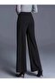 Women's High Waist Ribbed Front Wide Leg Imported Crepe Trousers - 3