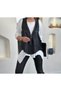 Women's Long Sleeve Asymmetrical Cut Viscose Blouse and Cracked Leather Look Vest Double Suit - 2