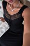 Women's Strappy Lace Collared Long Thick Ribbed Camisole Nightgown - 4