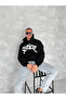 Unisex three-thread hooded printed sweatshirt - black