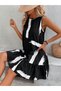 Women's Sleeveless Crew Neck Short Dress with Bow at the Back - 3