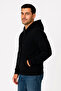 Men's Three Thread Hooded Full Zipper Kangaroo Pocket Sweatshirt Hoodie - Black - 2