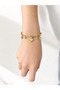 Gold Color Dangling Figure Detailed Steel Handcuff Bracelet – Elegant Women's Bracelet with Zircon Stones