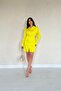 Women's Yellow Patterned Jacquard Shirt Dress Long Sleeve Gathered Waist Mini - 2