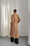 Women's Camel Belted Midi Coat Jacket Lapel Collar Pocket Long Sleeve Woven Outerwear - 6