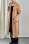 Women's Camel Belted Midi Coat Jacket Lapel Collar Pocket Long Sleeve Woven Outerwear - 5