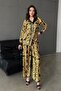 Women's Yellow Shirt and Trousers Set with Shawl Patterned Wide Leg Long Sleeves