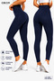 Navy Blue High Waist Gathering Diving Fabric No Show Side Seamless Women's Premium Scuba Daily Sports Leggings - 4