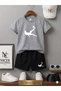 Summer Children's T-Shirt Shorts Unisex (White Röveşeta Printed)