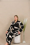 Plus size black and white patterned button-down long sleeve viscose pajama set