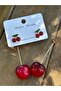 Cherry Figured Dangle Women's Earrings with Red Stones Gold Color Summer Trend Earrings - 3