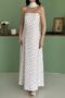 Women's White Strapless Maxi Dress with Scarf, Floral Pattern, A-Line - 4