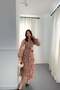 Women's Brown Long Flounce Belted Balloon Sleeve Floral Patterned Lined Dress - 3