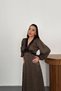 Women's Khaki Polka Dot Lace Detailed V-Neck Long Sleeve Satin Maxi Dress - 3