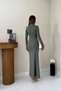 Women's Khaki Long Bodycon Dress Crew Neck Long Sleeve Straight Cut - 5