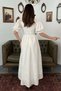 Women's Ecru Maxi Dress with Lace Detail, Balloon Sleeves, Belted Baby Collar - 5