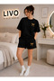 طقم تي شيرت وشورت قطني كبير الحجم مطبوع عليه شيري