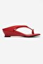 Alizee Red Satin Women's Mini Wedge Heeled Slippers with Toe Buckle - 3