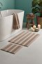 Beige Embossed Striped 2-Piece Bathroom & Toilet Mat Set - 2