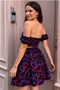 Women's Floral Patterned Madonna Collar Waist Windowed Mini Dress - 2