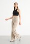 Women's Beige Modal Striped Wide Leg High Waist Soft Textured Elastic Waist Lycra Pants - 7