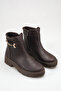 S200 Women's Brown Gold Buckle Zippered Comfortable Sole Ankle Boots