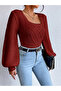 Chest Collar Balloon Sleeve Braided Knitwear Sweater - 3