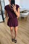 Women's Short Jumpsuit with Elastic Waist and Window Detail on the Back, Burgundy - 3