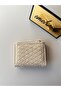 Women's Cream Knitted Patterned Mini Wallet Zipper Snap Card Holder Slim Design Multi-Card Compartment Faux Leather Wallet - 2