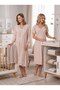 New Season Beige Lace Detailed 100% Cotton Special Design Maternity Dressing Gown and Nightgown Set with Breastfeeding Features - 4