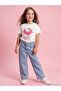 Wideleg hello kitty embroidered girl's jean pants