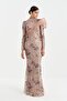 Stone Embellished Collar Detailed Evening Dress - Powder - 3