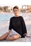 Women's Asymmetrical Transparent Knitwear Poncho Black 31228 - 2