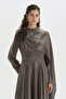 Evening Dress with Cape and Stone Accessories - Brown - 2