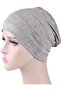 Solid color unisex pleated cotton knit cap, prevents hair loss, suitable for sleeping - gray
