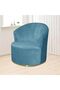 Velvet Banquet Swivel Barrel Chair Cover Medieval Modern Round Club Armchair Solid Decorative Living Room Kitchen Single Sofa Light Blue - 3