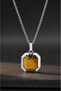 Men's Steel Necklace - Premium Quadrilateral Design with Tiger's Eye Stone Stainless Steel • Gift for Lover • Gift for Spouse Necklace - 4