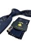 Navy Blue Beige Motif Pattern Classic Tie with Handkerchief Kk13964 - 2