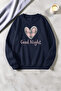 Unisex Good Night Heart Printed Crew Neck Sweatshirt