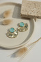 Modern Design Yellow Tone Leaf Detailed Turquoise Enamel Bijoux Earrings for Women - 6