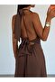 Halter Neck Dress - Light Brown - 3