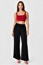 Women Drawstring Plain Palazzo Pants, Black - 3