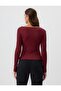 Burgundy Round Neck Slim Fit Long Sleeve Blouse - 5