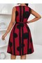 Women's sleeveless v-neck patterned short supreme dress with belted waist - 2