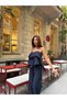 Women's Navy Blue Ruffled Blouse and High Waist Palazzo Pants Set - 6